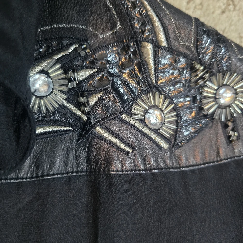 Vintage Western Cowgirl Silk Leather Snakeskin Button Up Blouse Size 8 Rodeo - Picture 6 of 10